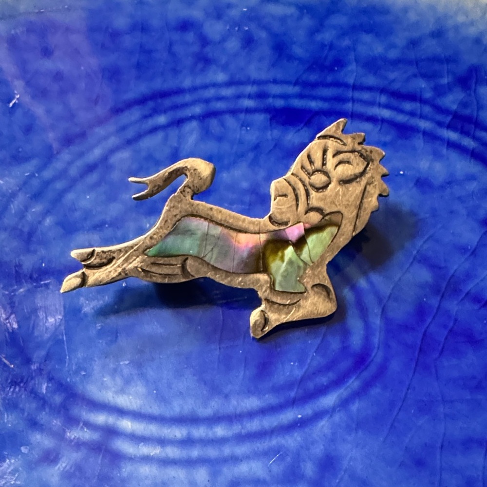 VINTAGE 925 STERLING SILVER TAXCO MEXICO HORSE ABALONE PIN BROOCH